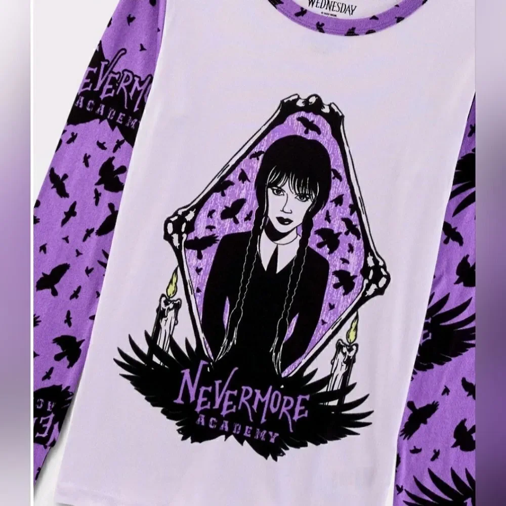 Nwt Girls Halloween Wednesday Addams 2pc Purple Pajama Set,  Size 4